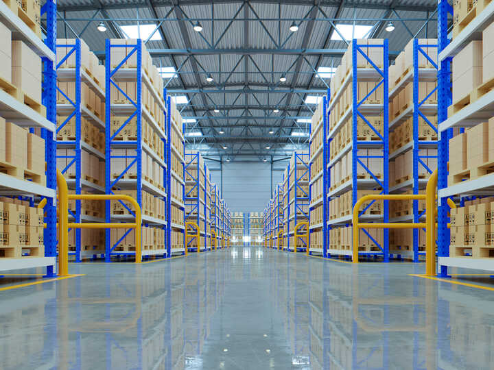 A construction worker in a hard hat and safety gear using a tablet indoors.