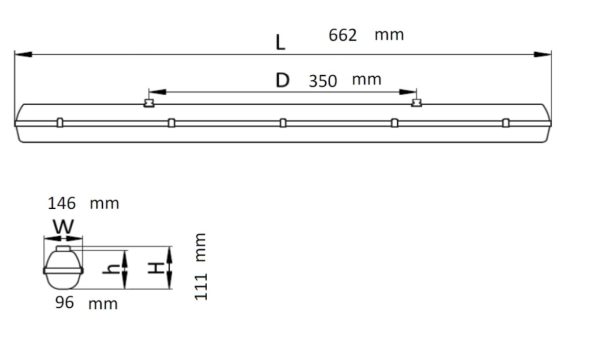 Dimension of 18W LED IP66 Batten