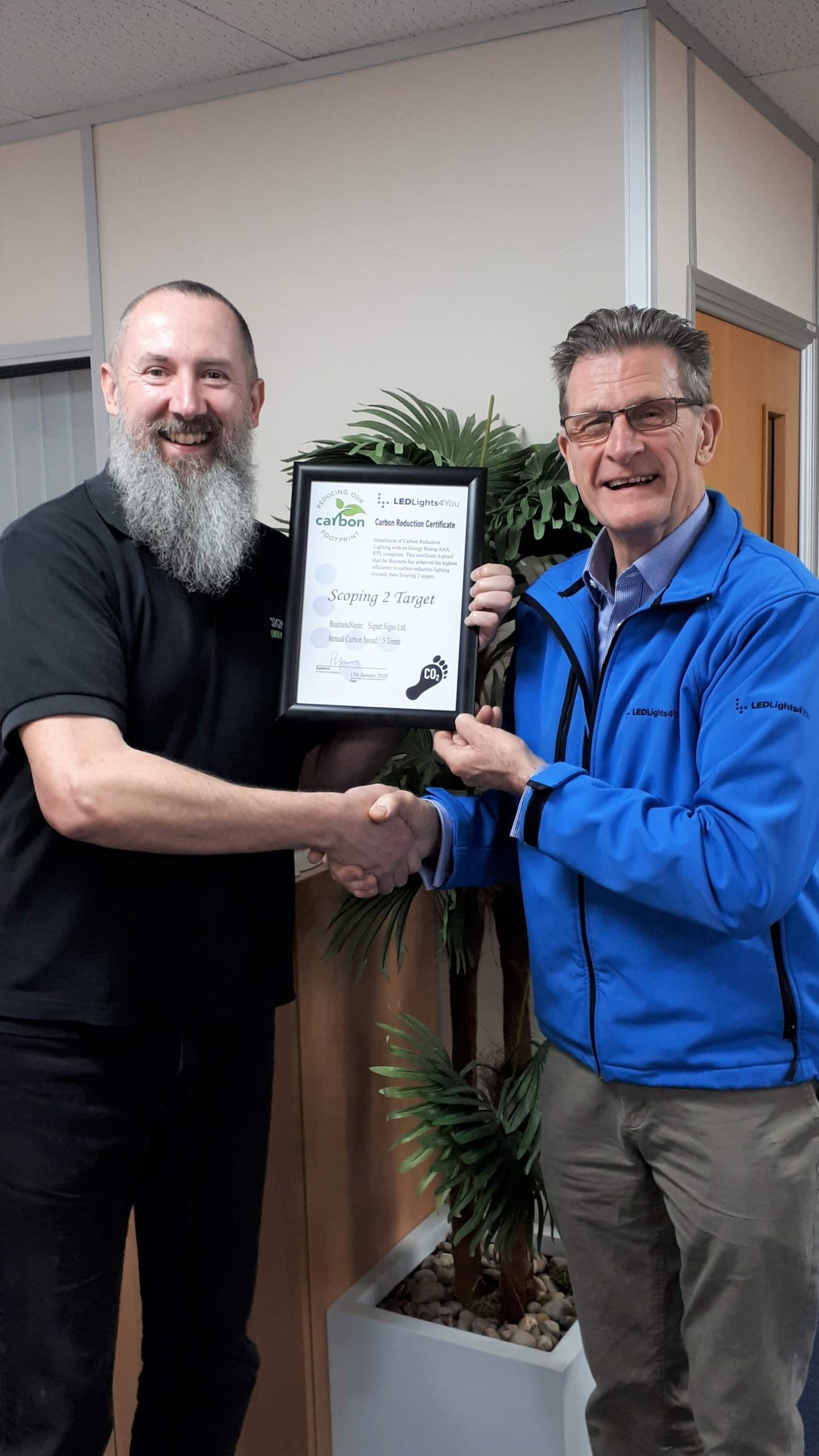 Carbon Reduction Certificate for Signet Signs