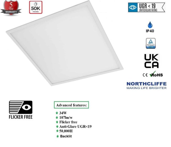 34W LED Panel 60x60cm 50,000hr Life 3650Lumen 4000k 5 Year Warranty