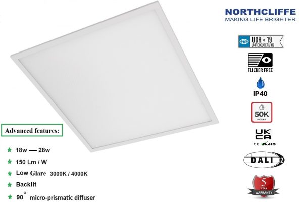 18-28W LED Panel 60x60cm 50,000hr Life 2750-4180Lumen 4000k 5 Year Warranty